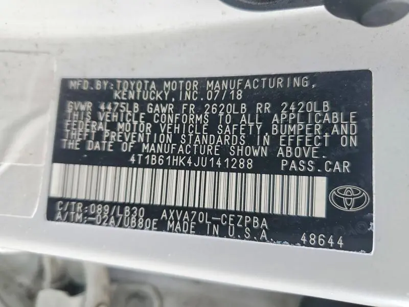 2018 TOYOTA CAMRY XSE  