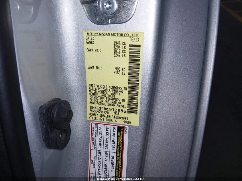 2013 NISSAN ALTIMA 2.5 S