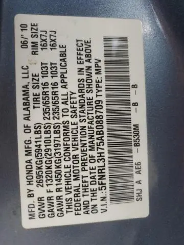 2010 HONDA ODYSSEY EXL  