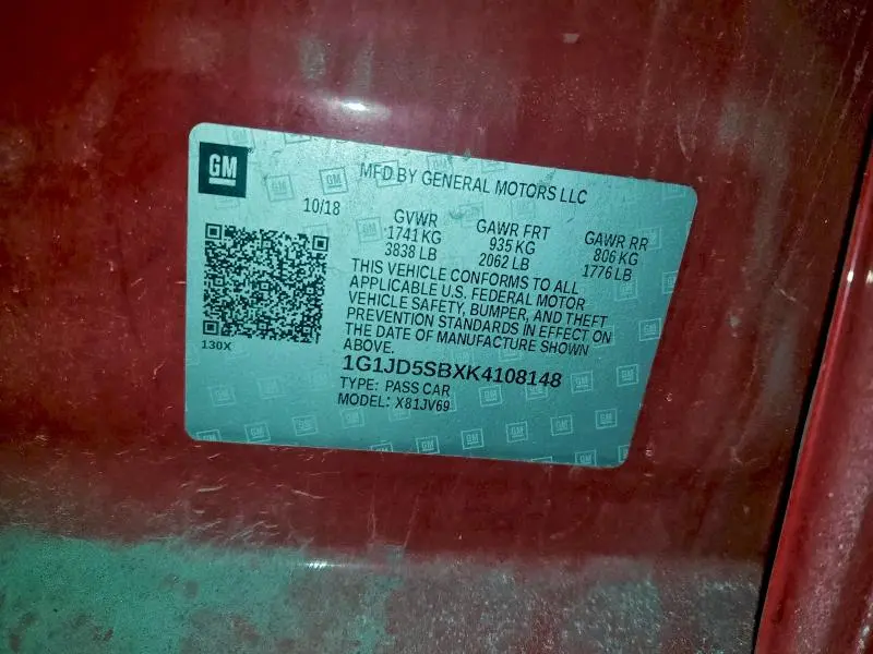 2019 CHEVROLET SONIC LT  