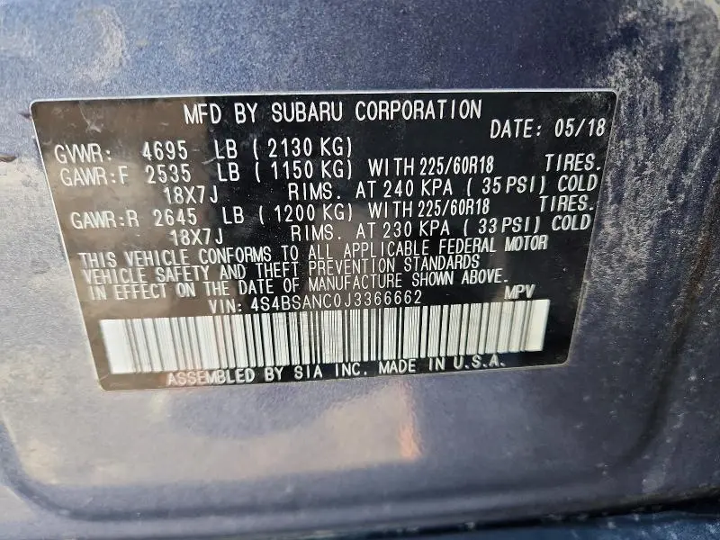 2018 SUBARU OUTBACK 2.5I LIMITED  