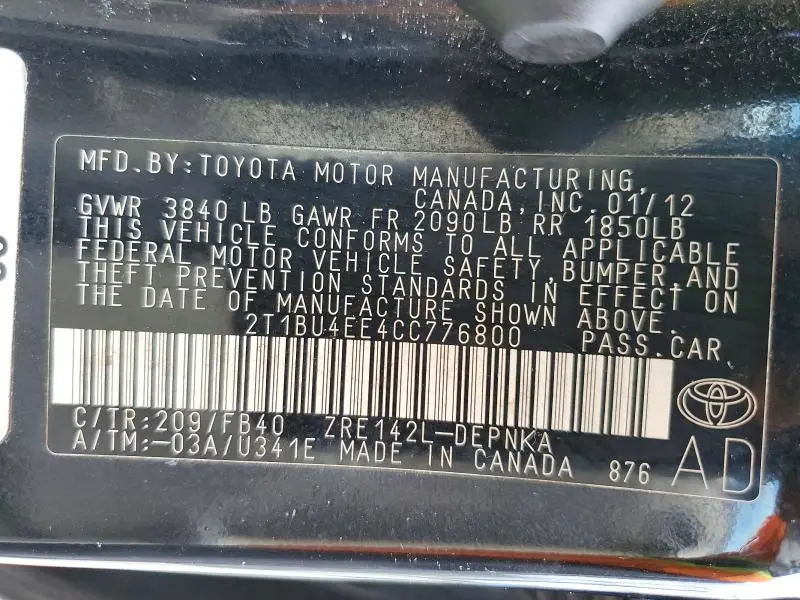 2012 TOYOTA COROLLA LE  