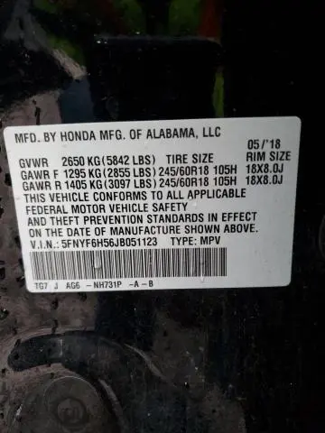 2018 HONDA PILOT EXL  