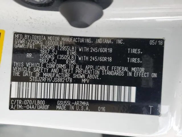 2018 TOYOTA HIGHLANDER SE  