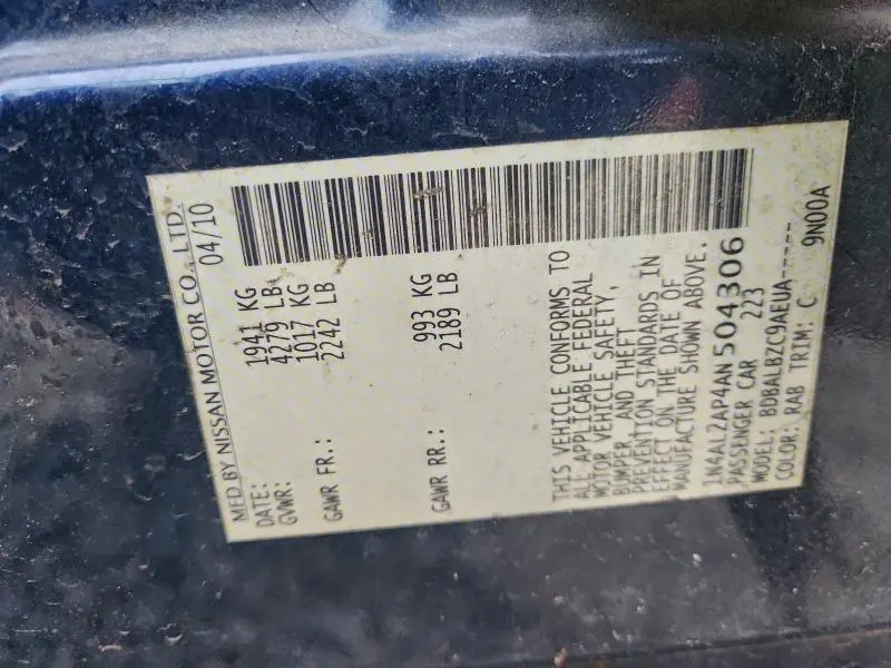 2010 NISSAN ALTIMA BASE  