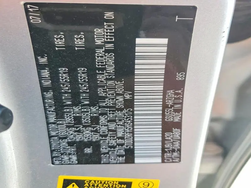 2017 TOYOTA HIGHLANDER LIMITED  