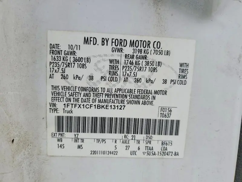 2011 FORD F150 SUPER CAB  