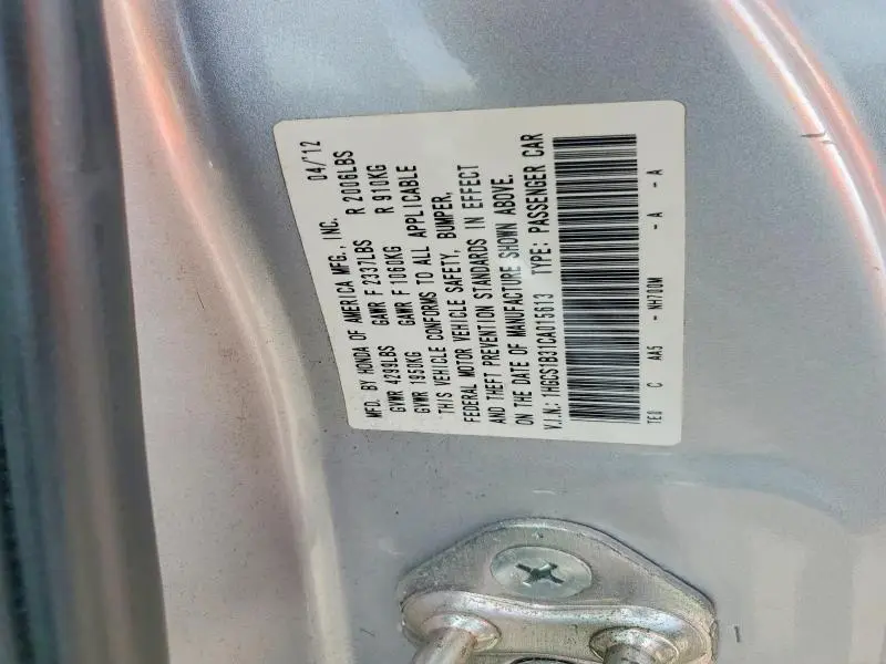 2012 HONDA ACCORD LX  