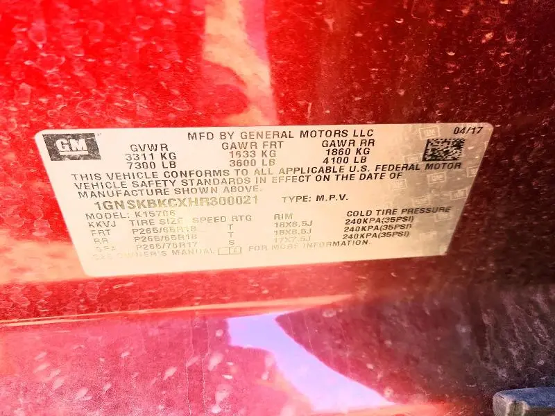 2017 CHEVROLET TAHOE K1500 LT  