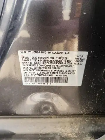 2016 HONDA PILOT EXL  