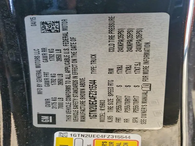 2015 GMC SIERRA K1500 SLE  