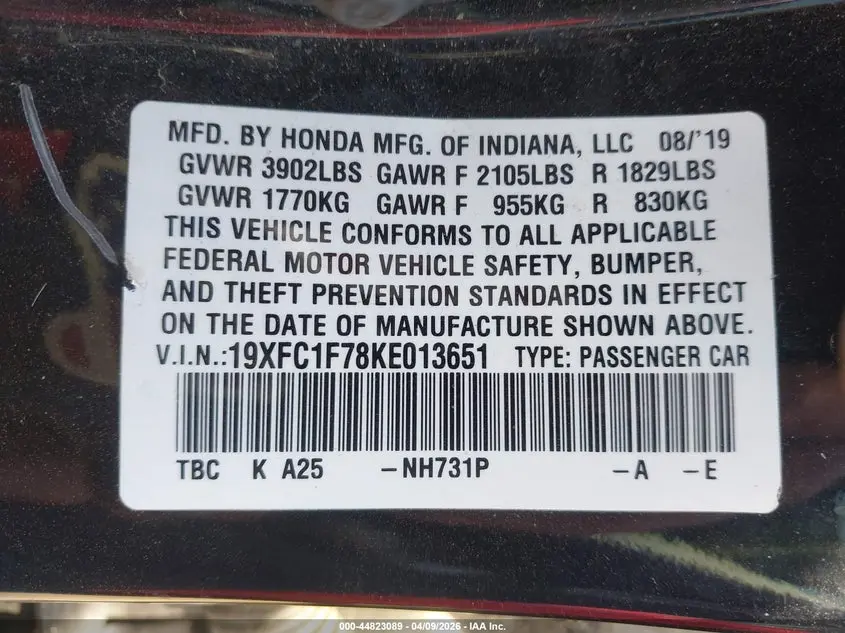 2019 HONDA CIVIC EX-L