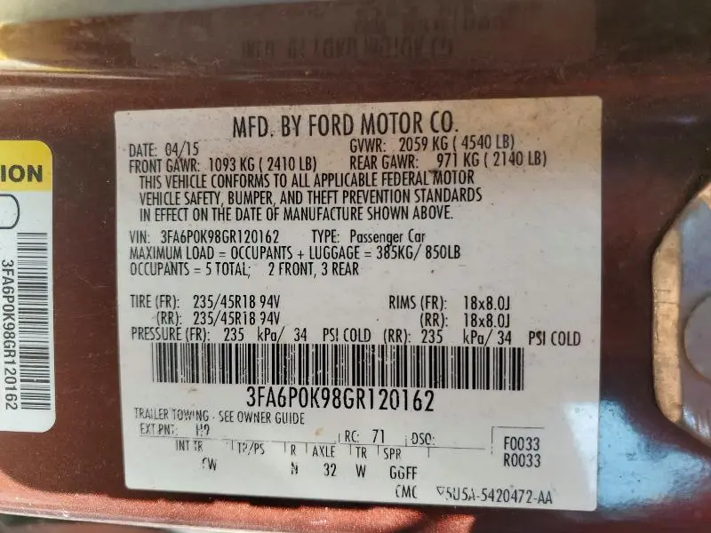 2016 FORD FUSION TITANIUM  