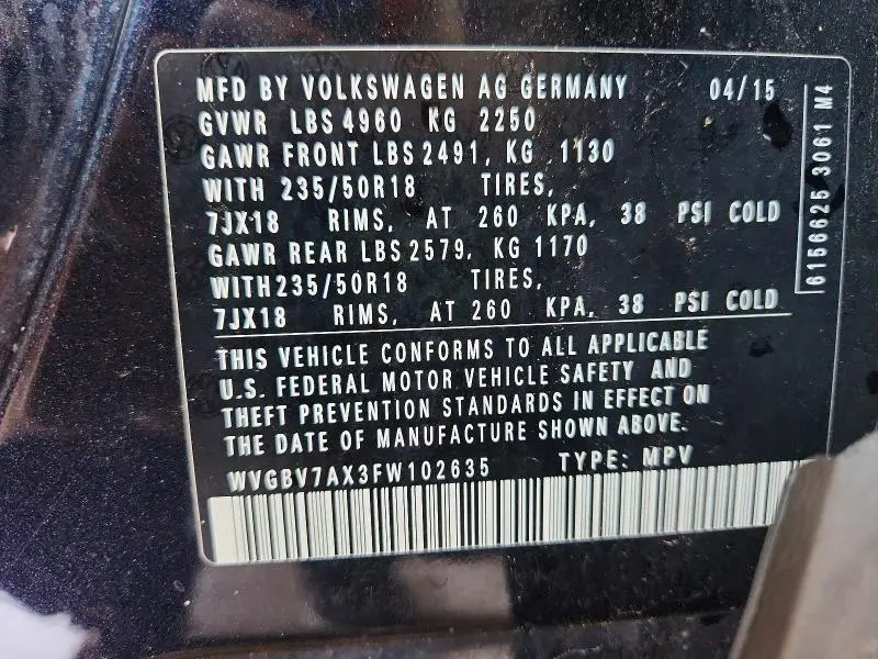 2015 VOLKSWAGEN TIGUAN S  