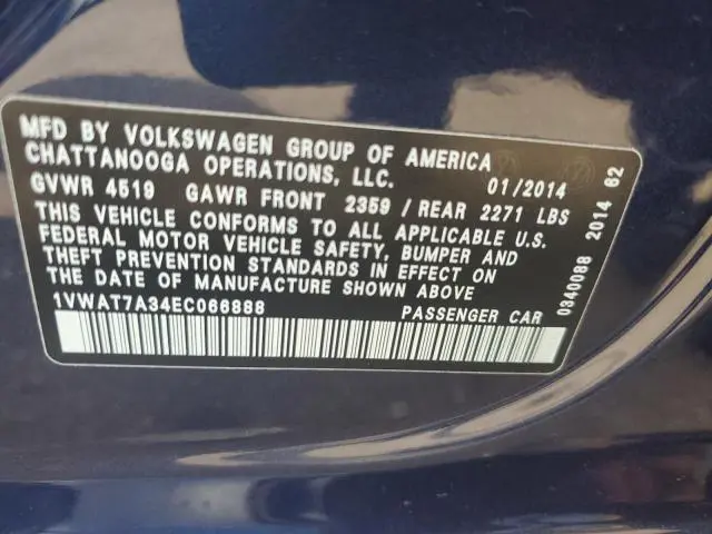 2014 VOLKSWAGEN PASSAT S  