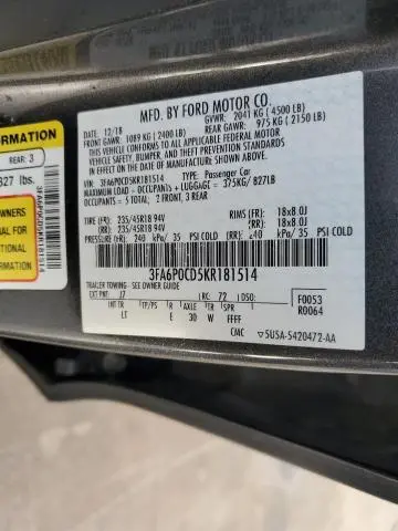 2019 FORD FUSION SEL