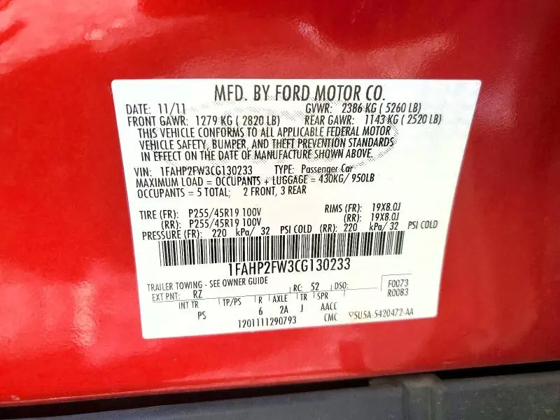 2012 FORD TAURUS LIMITED  
