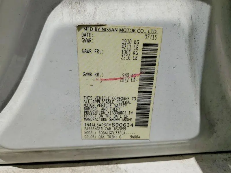 2015 NISSAN ALTIMA 2.5 S  