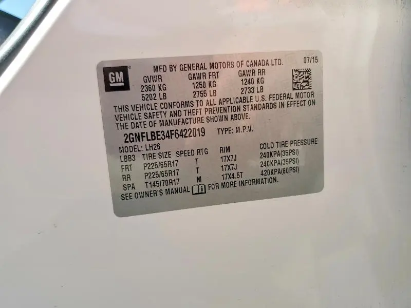 2015 CHEVROLET EQUINOX LT  