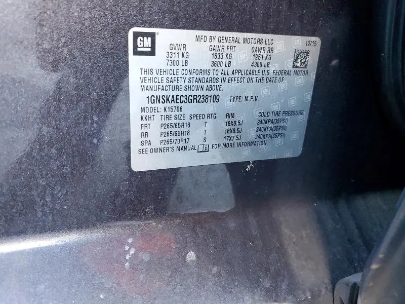2016 CHEVROLET TAHOE K1500 LS  