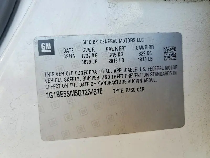 2016 CHEVROLET CRUZE LT  