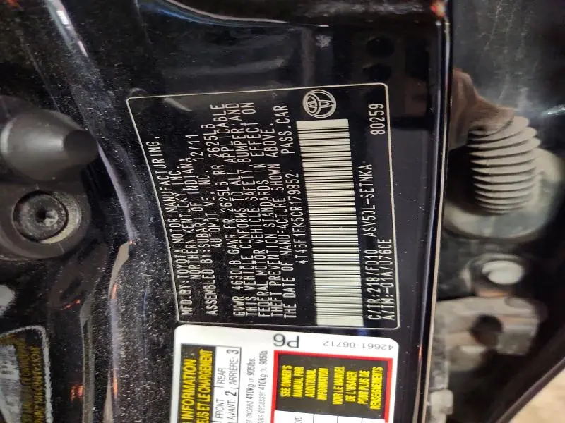 2012 TOYOTA CAMRY LE  