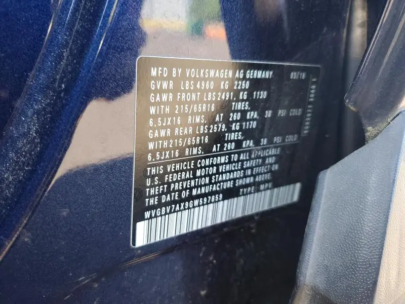 2016 VOLKSWAGEN TIGUAN S  