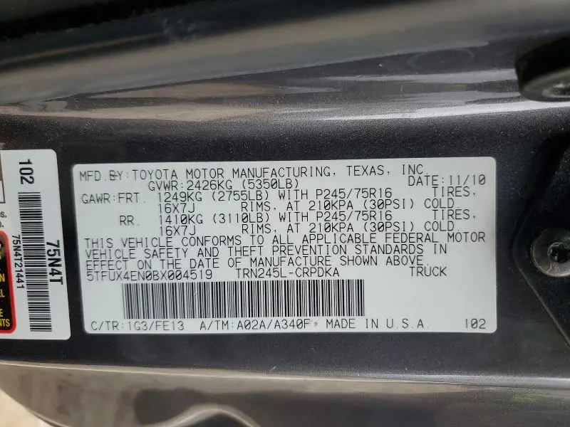 2011 TOYOTA TACOMA BASE  