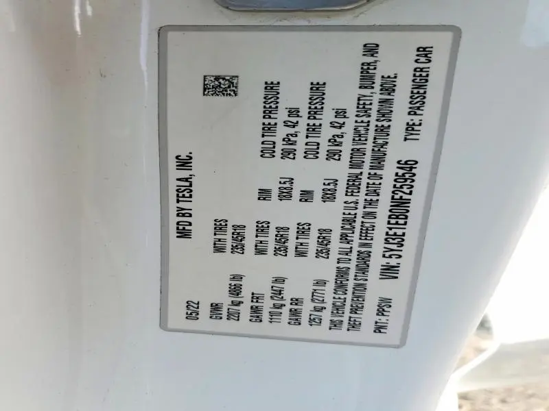 2022 TESLA MODEL 3   
