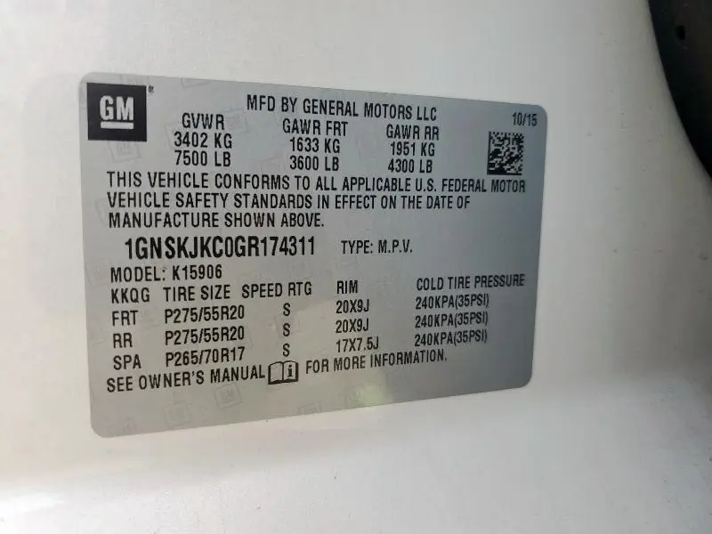 2016 CHEVROLET SUBURBAN K1500 LTZ  