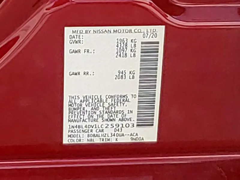 2020 NISSAN ALTIMA SV  