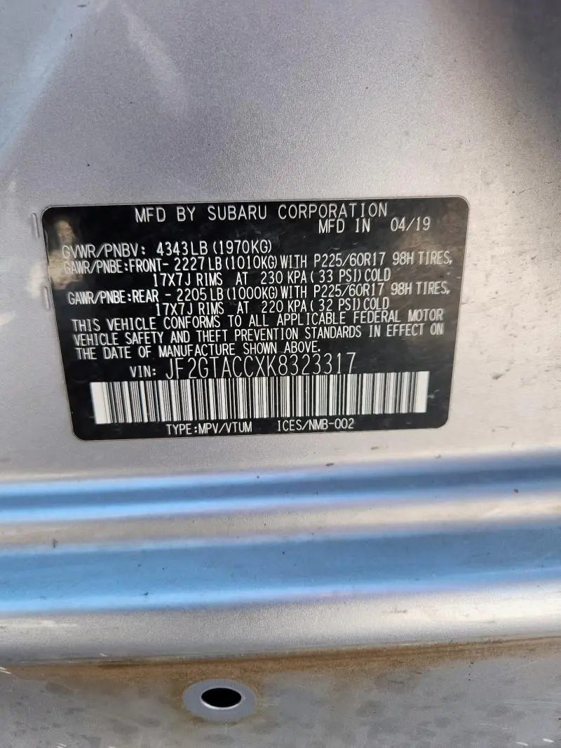 2019 SUBARU CROSSTREK PREMIUM  