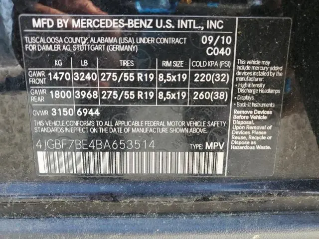 2011 MERCEDES-BENZ GL 450 4MATIC  