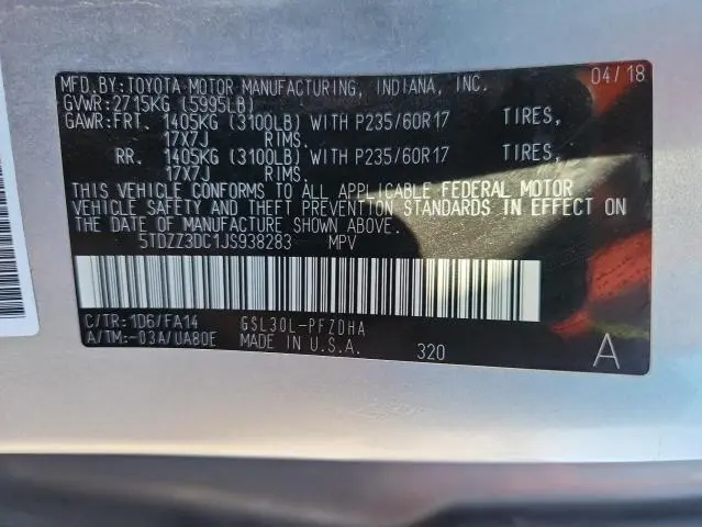 2018 TOYOTA SIENNA L  