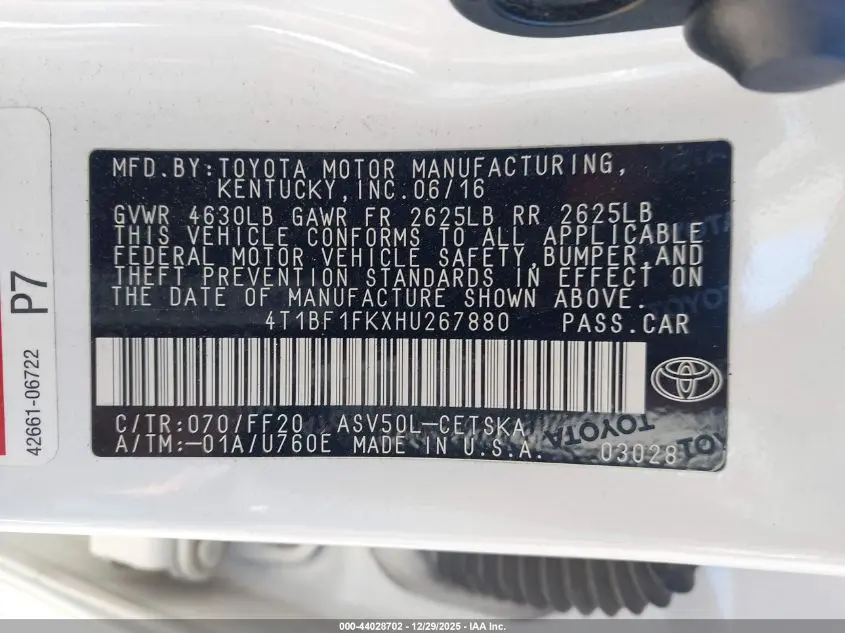 2017 TOYOTA CAMRY SE