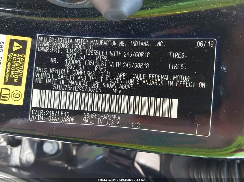 2019 TOYOTA HIGHLANDER XLE