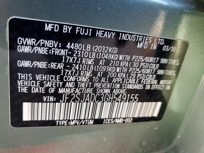 2016 SUBARU FORESTER 2.5I PREMIUM  