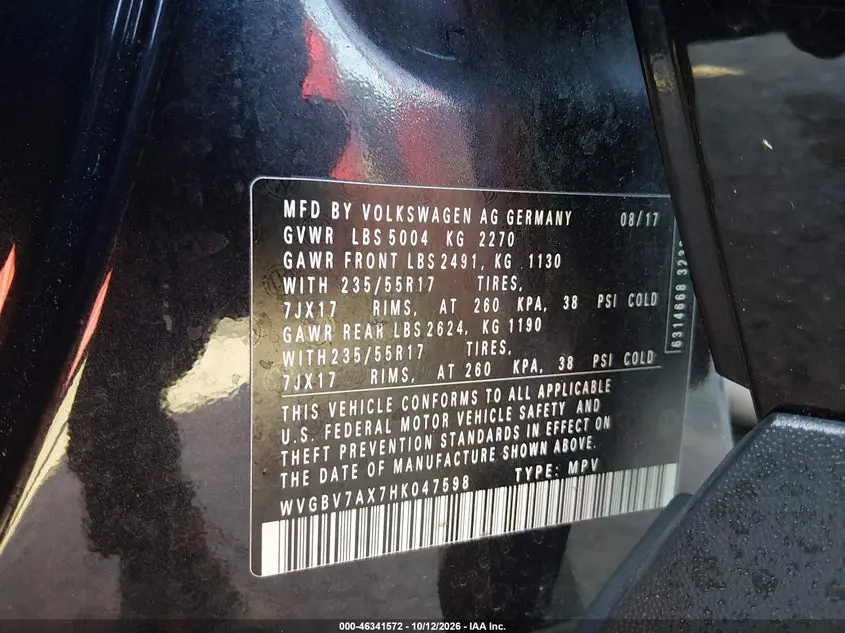 2017 VOLKSWAGEN TIGUAN 2.0T/2.0T S