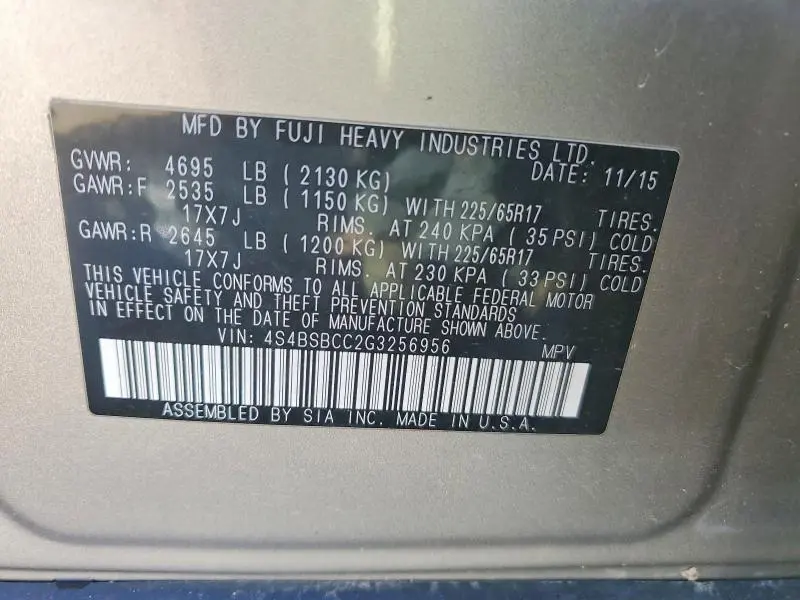 2016 SUBARU OUTBACK 2.5I PREMIUM  