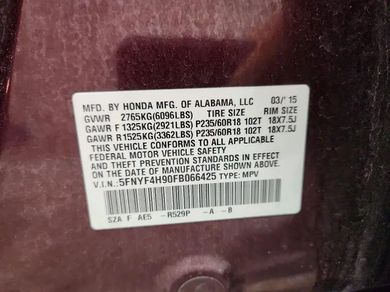 2015 HONDA PILOT TOURING  