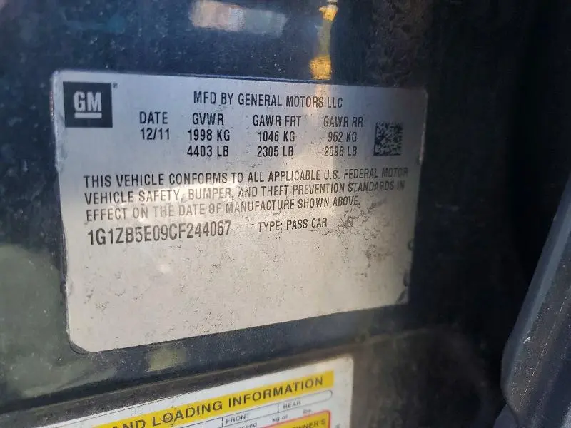 2012 CHEVROLET MALIBU LS  