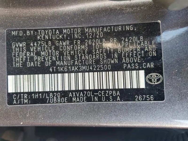 2021 TOYOTA CAMRY XSE  