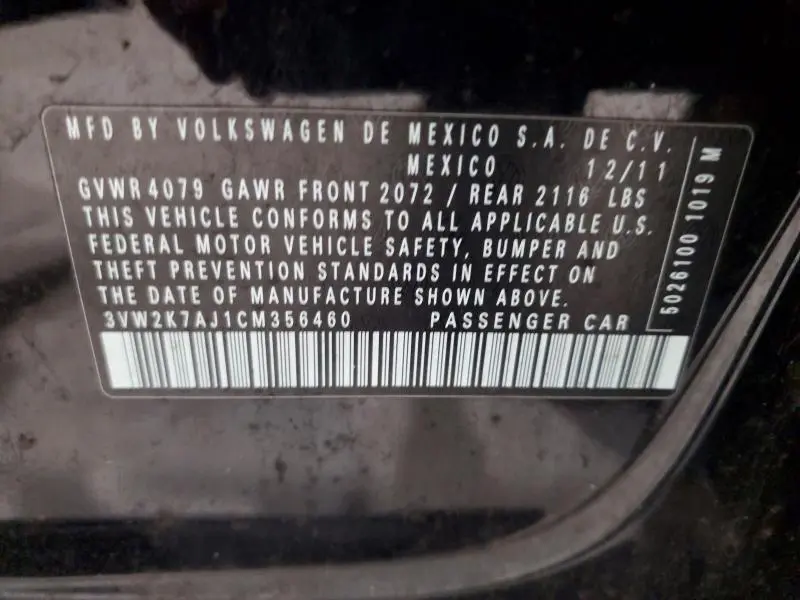 2012 VOLKSWAGEN JETTA BASE  