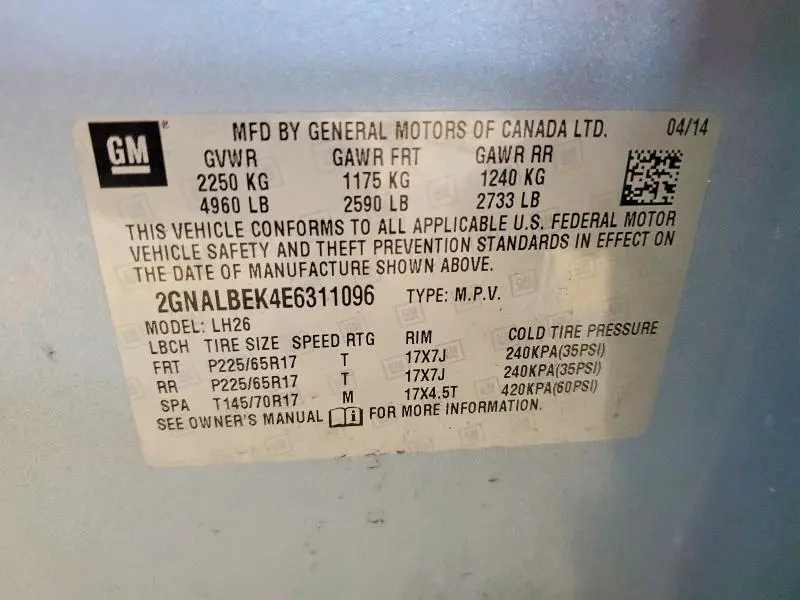 2014 CHEVROLET EQUINOX LT  