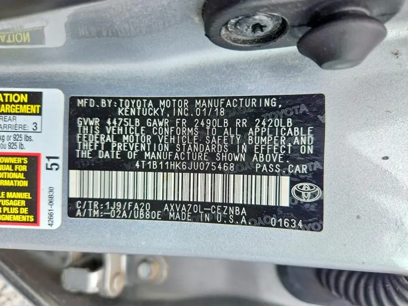 2018 TOYOTA CAMRY LE  