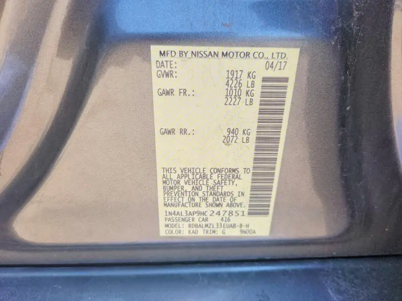 2017 NISSAN ALTIMA 2.5 SV  