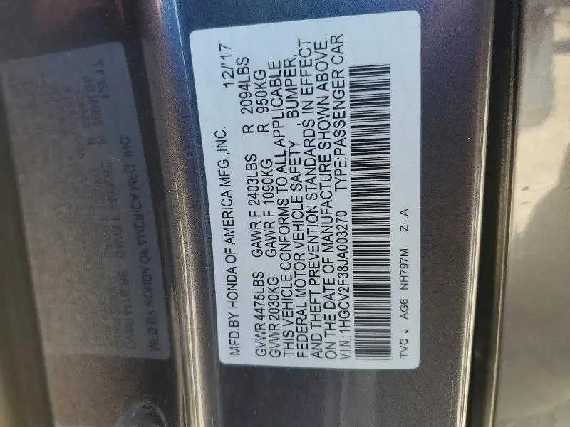 2018 HONDA ACCORD SPORT  