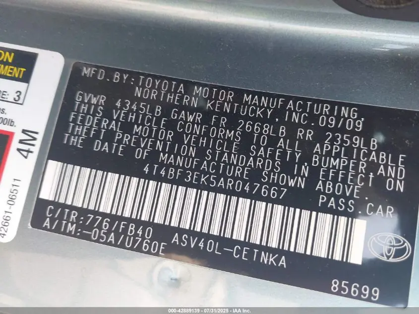2010 TOYOTA CAMRY LE