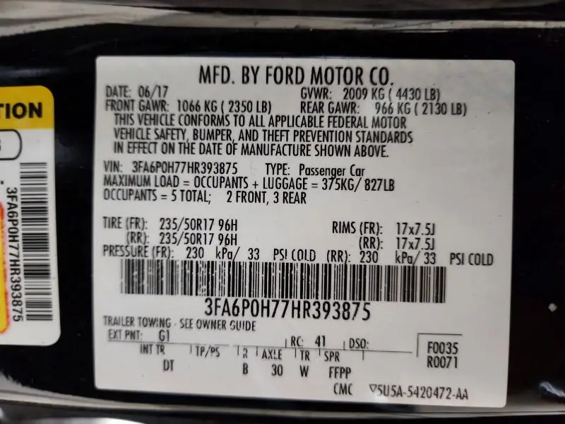 2017 FORD FUSION SE  