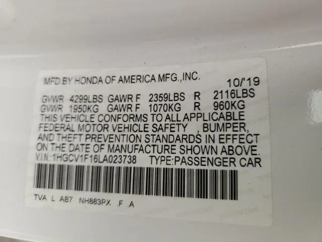 2020 HONDA ACCORD LX